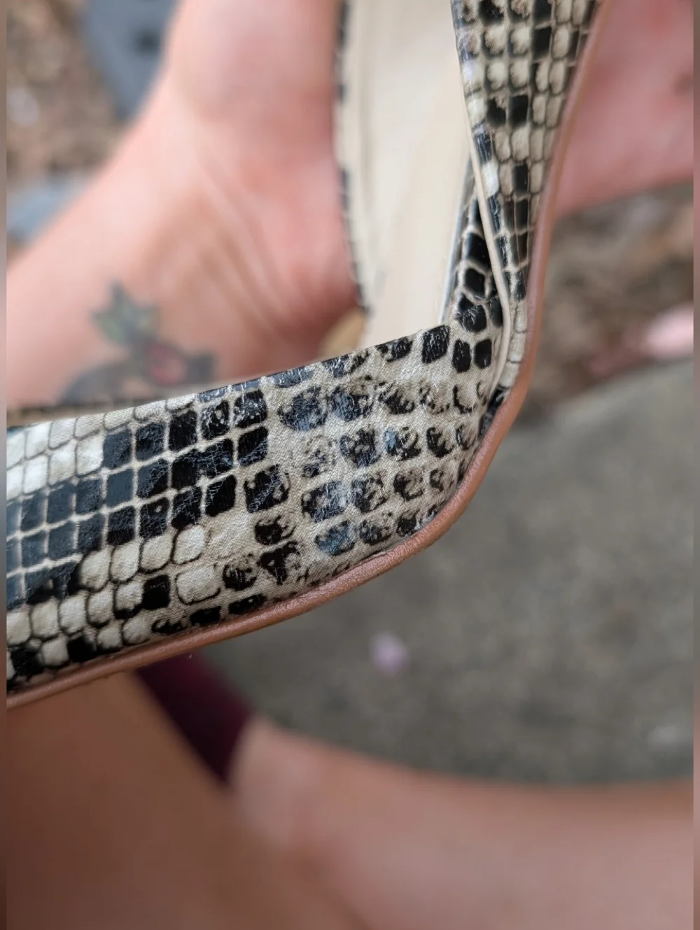 MIA Snake-Print Pointed Toe Pumps in Beige and Black